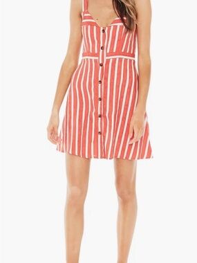 NWT Faithful The Brand Le Petite Linen Mazur Stripe Tangerine Mini Dress